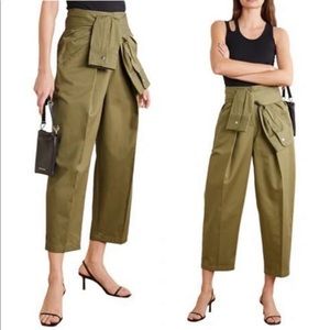 Alexander Wang Cotton Tie Front Waist Trouser Pants in Field Green Size 6